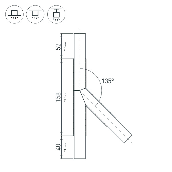 Тройник PLS-LOCK-H25-T135L левый (с экраном MAT-L) (Arlight, Металл) Lednikoff