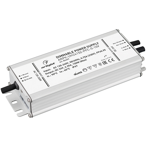 Блок питания ARPV-UH24150-PFC-0-10V (24V, 6.3A, 150W) (Arlight, IP67 Металл, 7 лет) Lednikoff