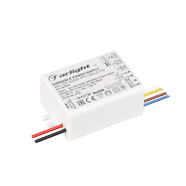 Блок питания ARJ-SP-40200-PFC-DALI2-PD (8W, 3-40V, 200mA) (Arlight, IP20 Пластик, 5 лет) Lednikoff