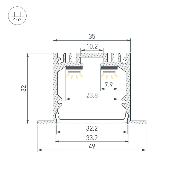 Профиль SL-LINIA49-F-3000 ANOD (BY) (Arlight, Алюминий) Lednikoff