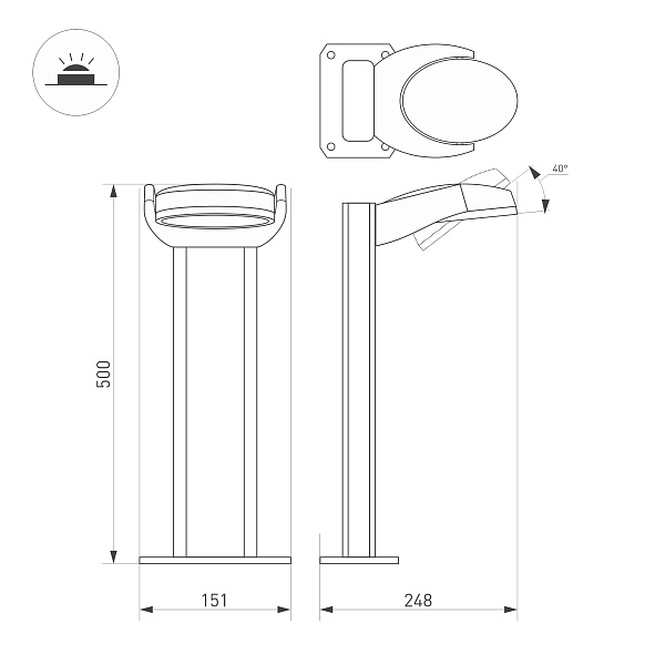 Светильник LGD-EYE-BOLL-H500-6W Warm3000 (GR, 117 deg, 230V) (Arlight, IP54 Металл, 3 года) Lednikoff