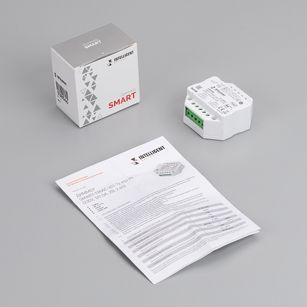 INTELLIGENT ARLIGHT Диммер SMART-TRIAC-601-72-PD-IN (230V, 1x1.5A, ZB, 2.4G) (IARL, IP20 Пластик, 5 лет) Lednikoff