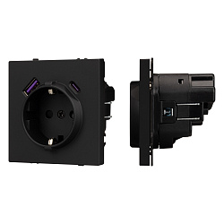ARL NOBE Розетка зк со шторками с USB тип А+С софт-тач черный оникс SCT-MUAC-SFPL-BK (250V, 16A) (Arlight, -)