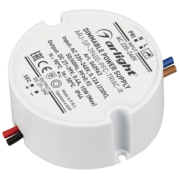 Блок питания ARJ-SP-39400-PFC-TRIAC-R (15W, 27-39V, 400mA) (Arlight, IP44 Пластик, 5 лет) Lednikoff