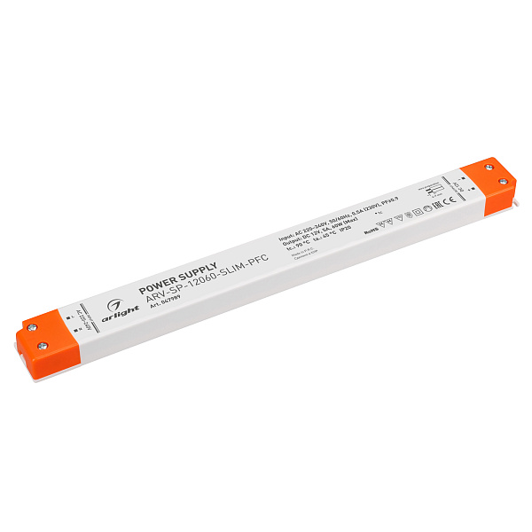 Блок питания ARV-SP-12060-SLIM-PFC (12V, 5A, 60W) (Arlight, IP20 Пластик, 5 лет) Lednikoff